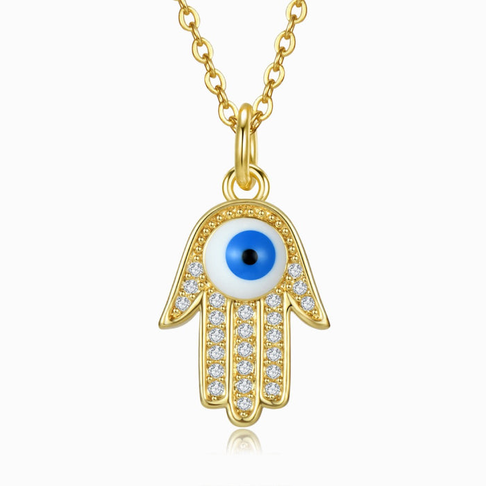 Hamsa Hand Evil Eye Gold Chain Necklace