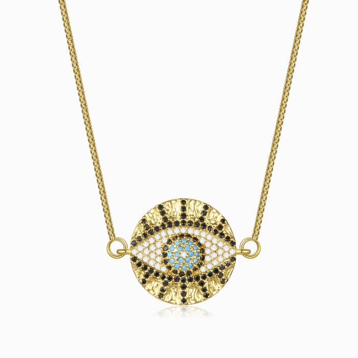 Evil Eye Medallion Gold Tone Necklace