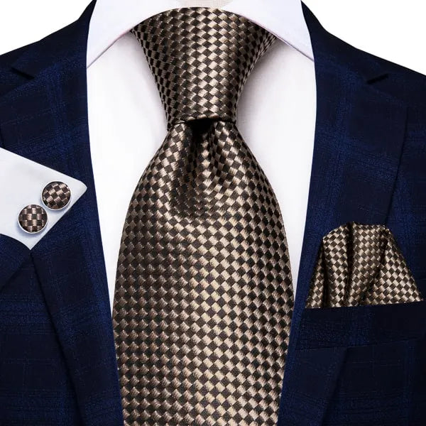 Elegant Brown Mini Check Silk Tie for Men - Classy Accessory for Any Occasion