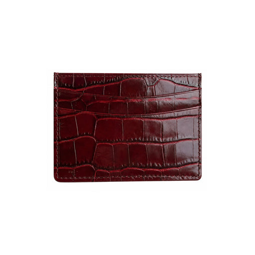 Elegant Burgundy Card Holder Crocodile Pattern