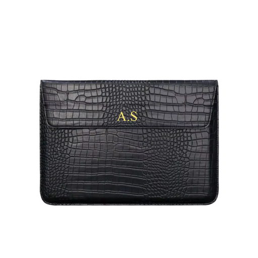 Crocodile Textured PU Leather Laptop Sleeve with Built-In Stand