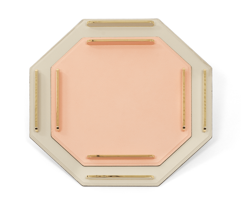 Stylish Octagonal Shape Este Tray with Shiny Gold-Tone Brass Handles