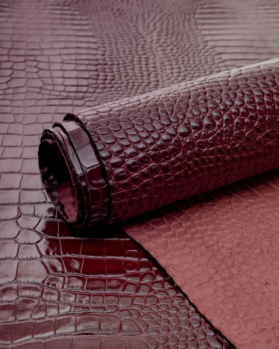 Elegant Burgundy Card Holder Crocodile Leather