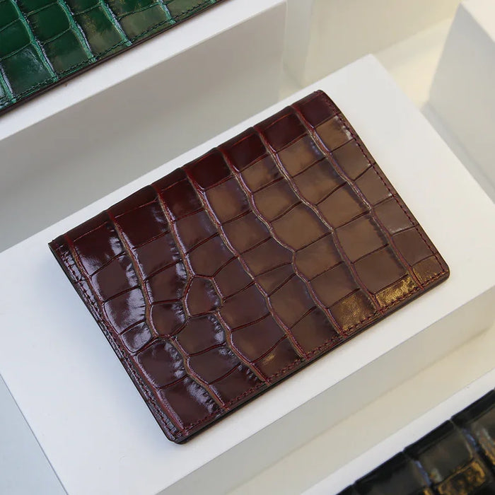 Exotic crocodile texture travel wallet handcrafted leather design