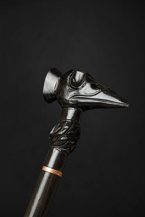 Black Crow Raven Corax Skull Walking Stick Hand Carved