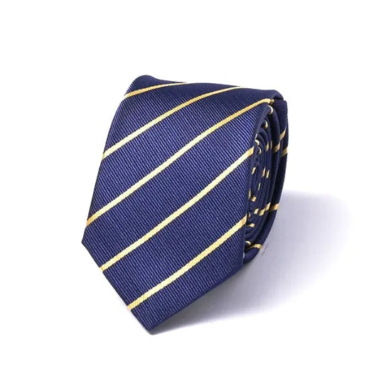 Blue and Yellow Striped Silk Skinny Tie for Classy Men