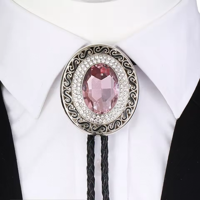 Cravate bolo en verre et pierre café pour homme, pour mariage, avec strass