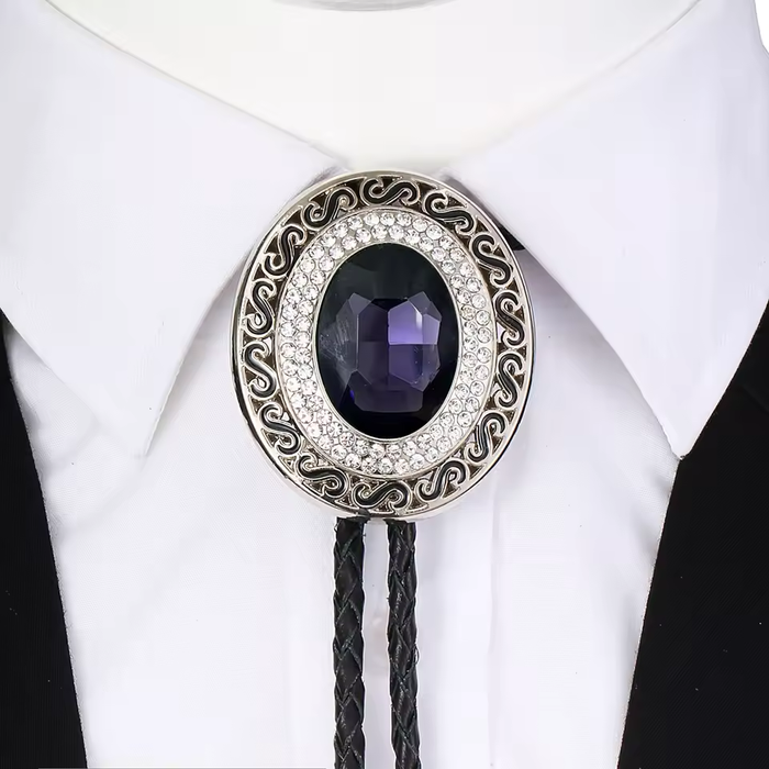 Cravate bolo en verre et pierre café pour homme, pour mariage, avec strass