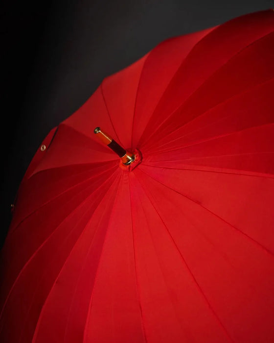 Jewel-Adorned Panther Handle Red Jacquard Umbrella