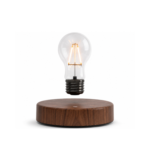 Floating LED Bulb Lamp on white background, luxury product photography, soft shadow, ultra realistic, 8k
