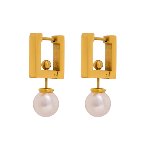 Square Earrings with White Pearls