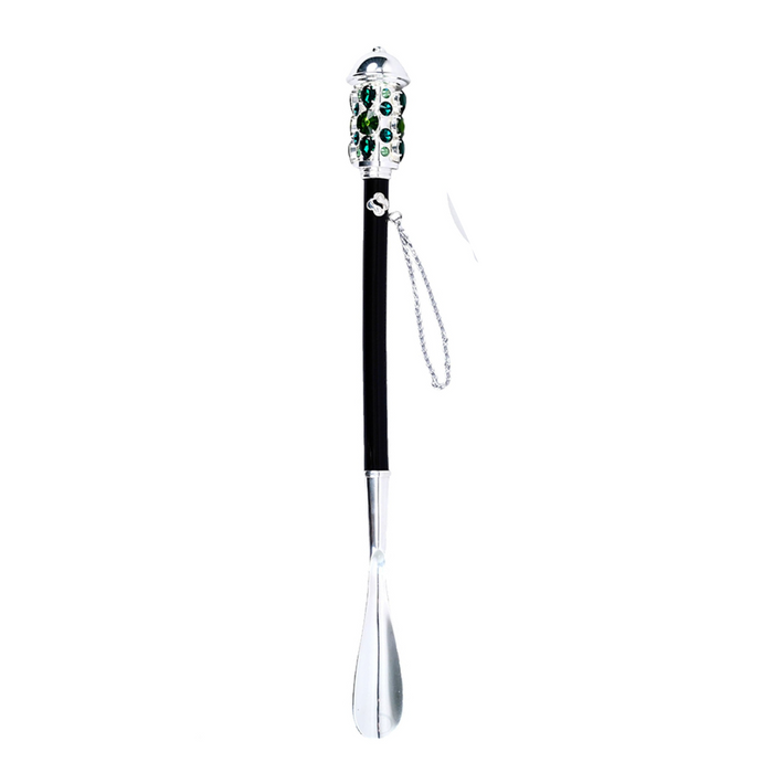 Luxury Jewelry Shoe Horn Cane - Silver & Emerald Accents