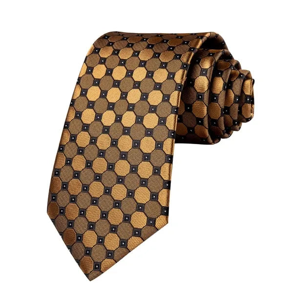Elegant Octagon Silk Tie for Men in Gold and Black