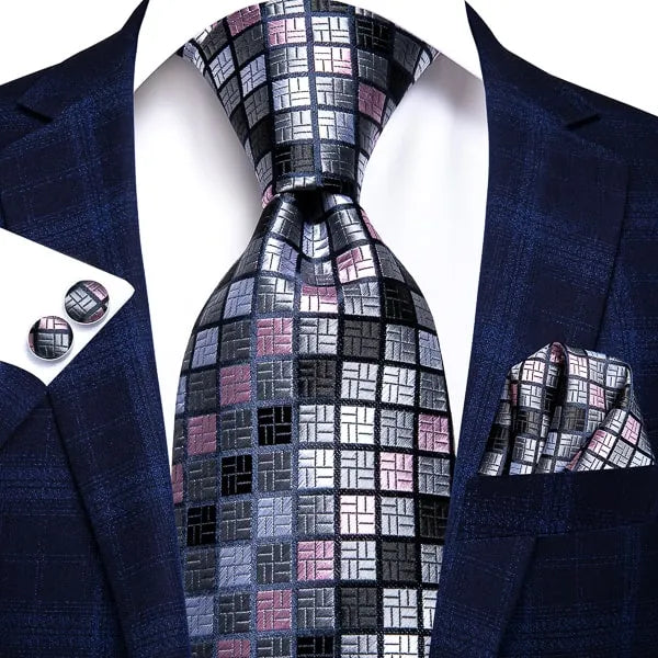 Grey and Pink Checkered Silk Tie for Classy Men