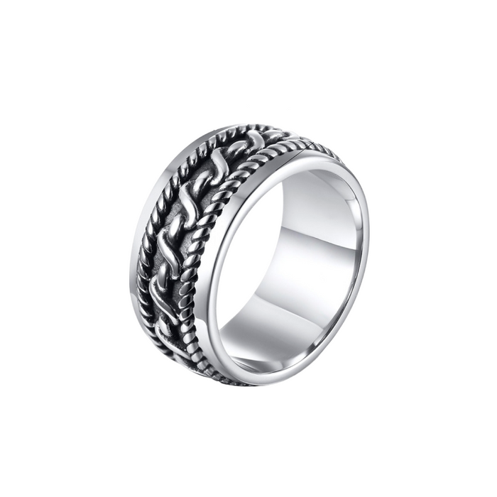 Steel Ring for Men with Rotating Chain Accent