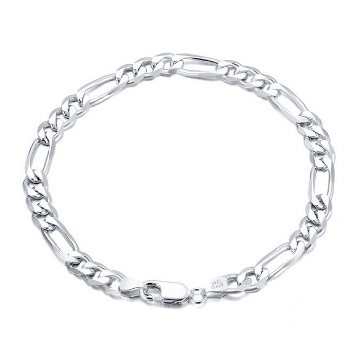 Figaro Bracelet – 5mm 925 Silver, Rhodium Coated