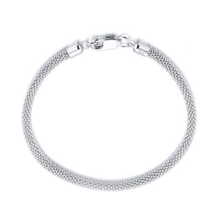 Mesh Bracelet – 3mm 925 Silver, Rhodium Coated