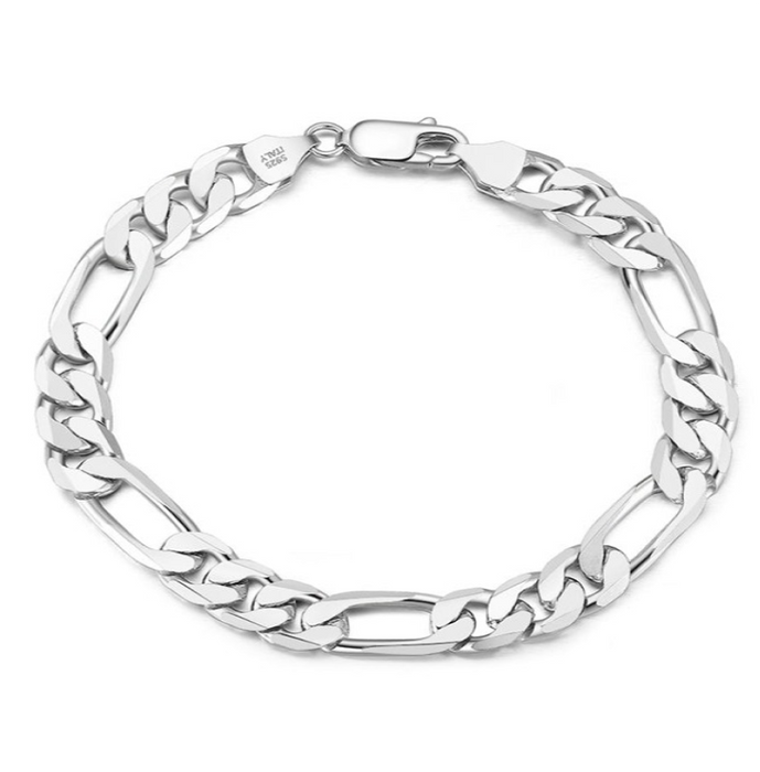 Figaro Bracelet – 6.5mm 925 Silver, Rhodium Coated