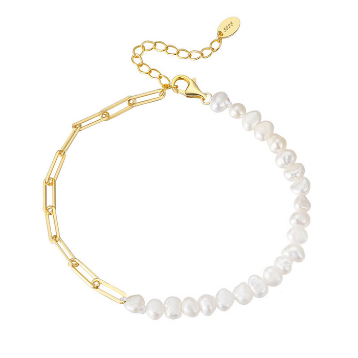 Pearls Paperclip Bracelet – 14K Gold Plated, 4.5mm with Freshwater Pearls