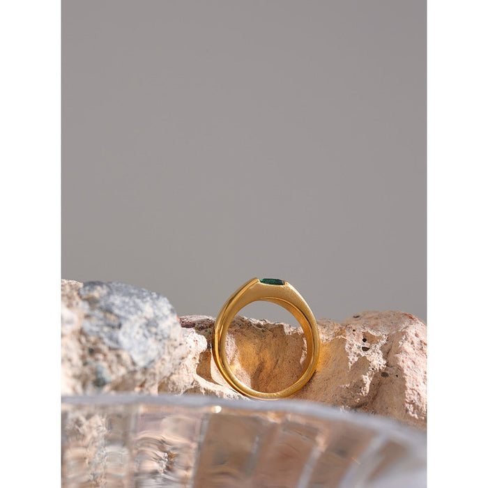 Minimalistic Golden Ring with Green Crystal