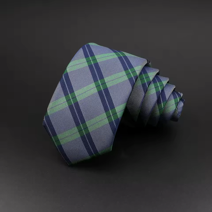 Grey Blue Tartan Silk Tie for Classy Men
