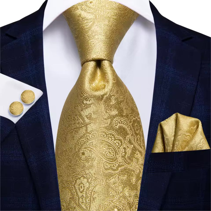 Mens Silk Tie in Yellow and White Paisley Design  Classy Accessory
