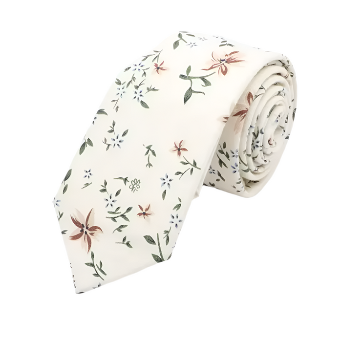 Tropical Flower Print Tie – Casual Cotton Neckwear Unique