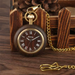 Wooden Roman Numeral Pocket Watch - Gold Quartz Pendant Clock
