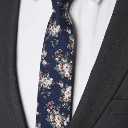 Blue Floral Skinny Cotton Tie for Classy Men
