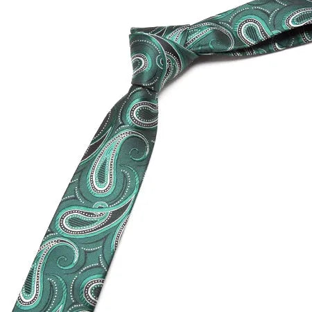 Green Paisley Skinny Tie for Classy Men - Stylish Accessory for Any Occasion