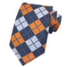 Classic Silk Tie for Men - Orange and Grey Check Pattern