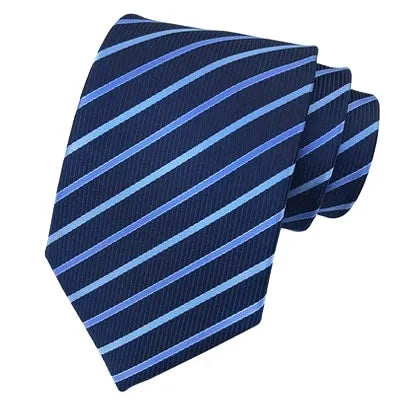 Classy Men Classic Simple Blue Striped Silk Tie
