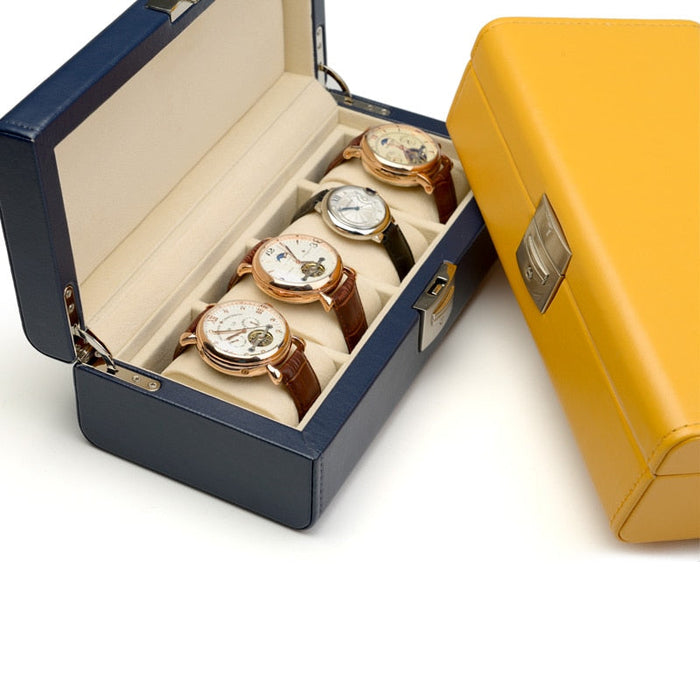 Watch Box Yellow & Dark Blue for 4 Watches - Elegant Organizer