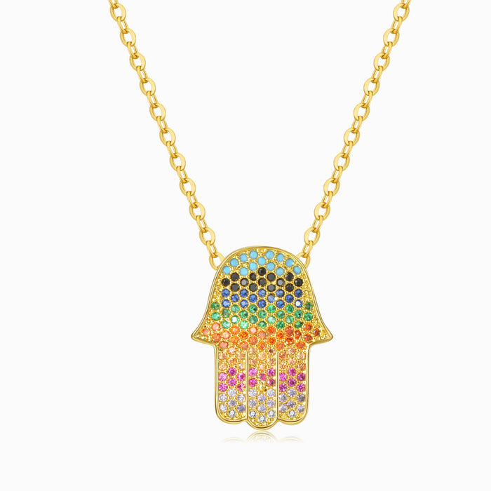 Multicolored Stone Hamsa Hand Necklace