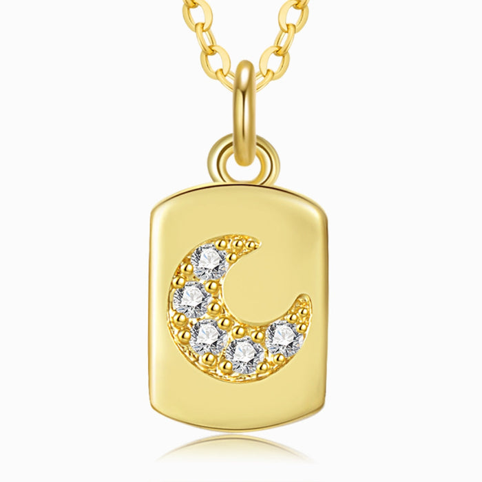 Jeweled Moon Gold Tag Necklace