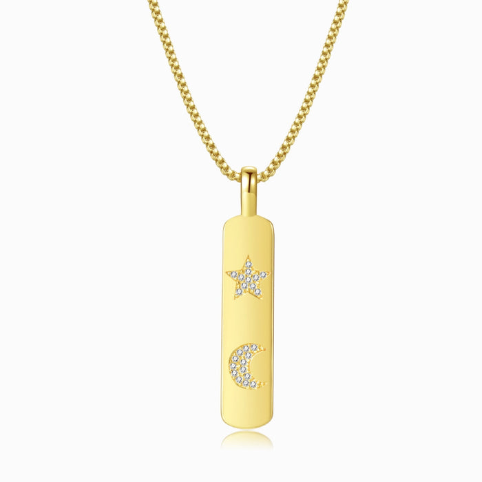 Moon and Stars Gold Pillar necklace