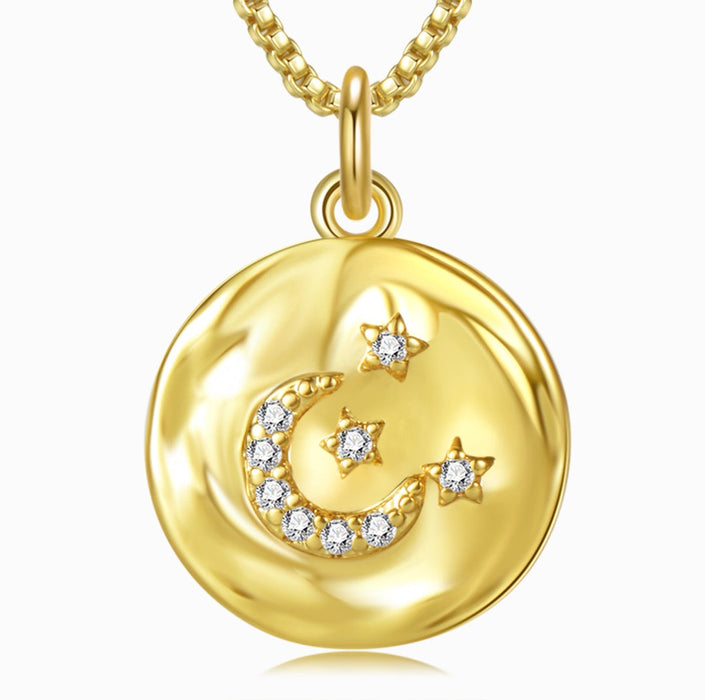 Moon and Stars Gold Coin Necklace