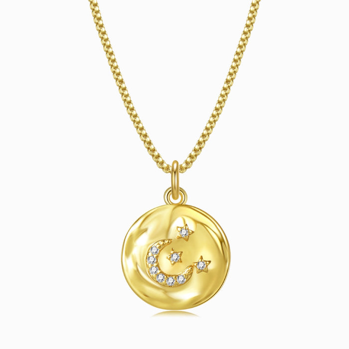 Moon and Stars Gold Coin Necklace