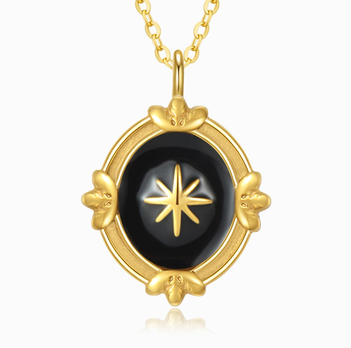 Oval Star of David Black Gold Necklace