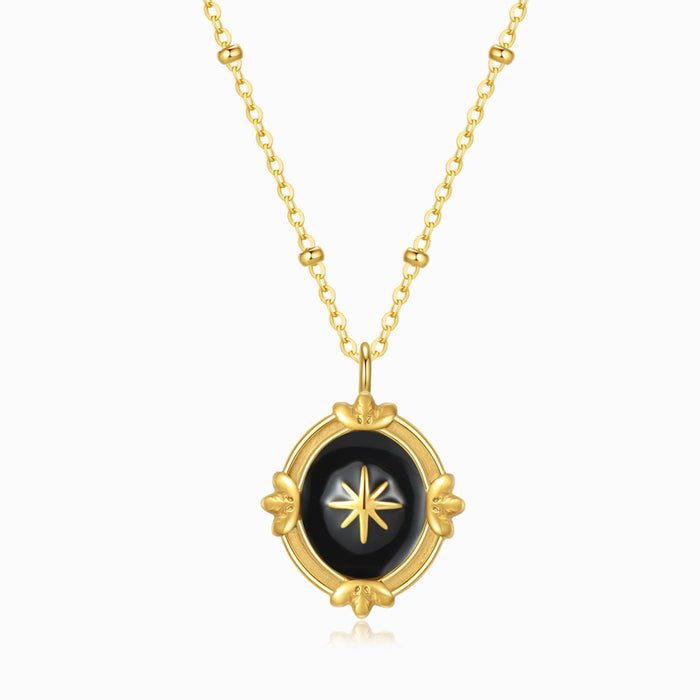 Oval Star of David Black Gold Necklace