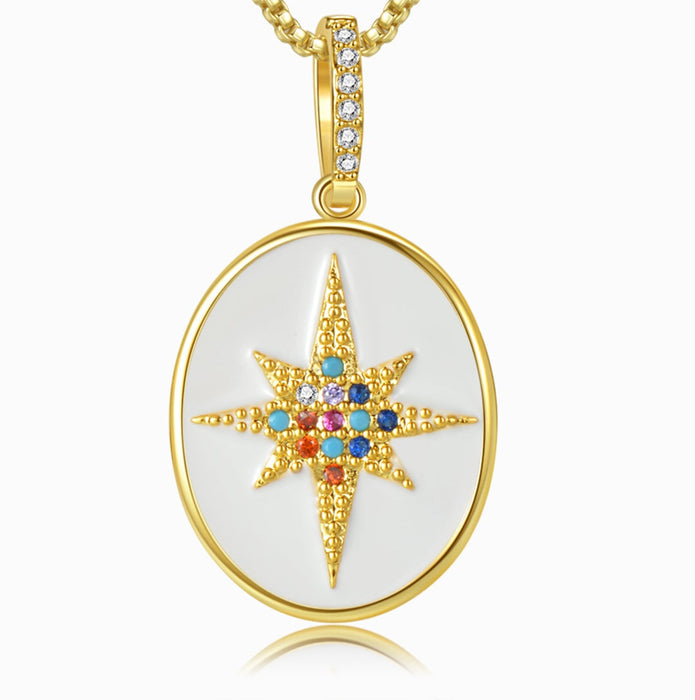 Multicolored Star of David  Gold Oval Pendant Necklace