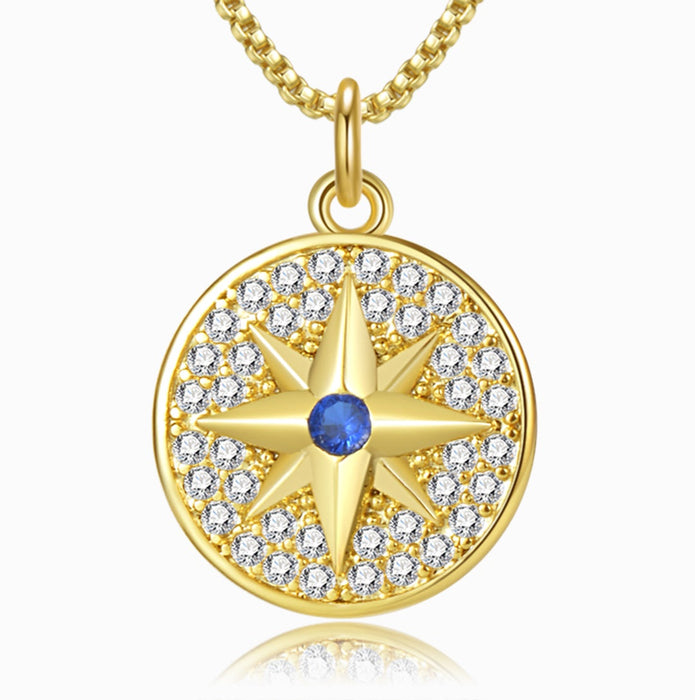 Jeweled Blue Star of David Gold Coin Necklace