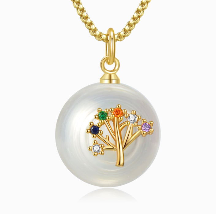 Multicolored Tree of Life Pearl Pendant Necklace
