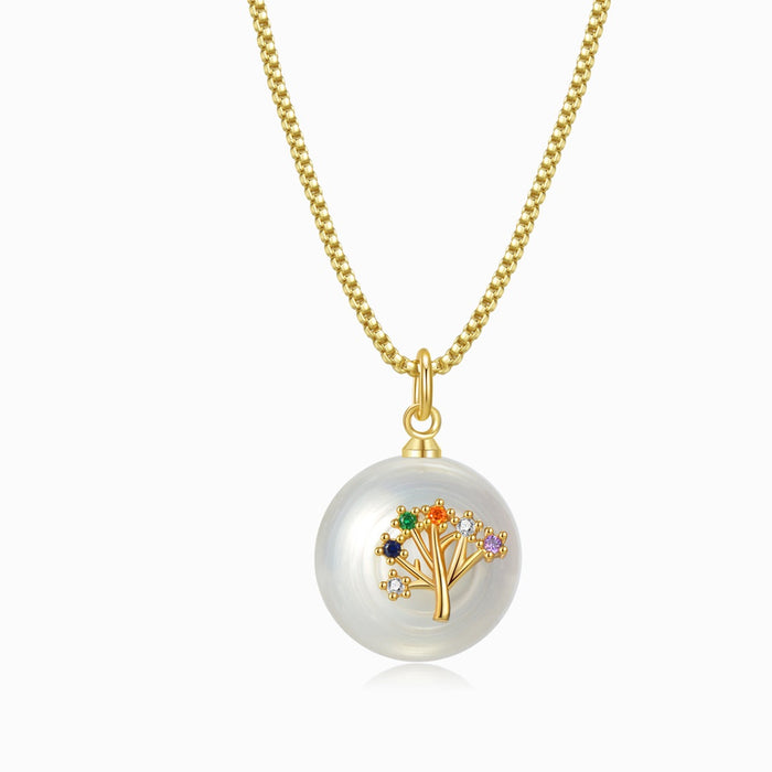 Multicolored Tree of Life Pearl Pendant Necklace