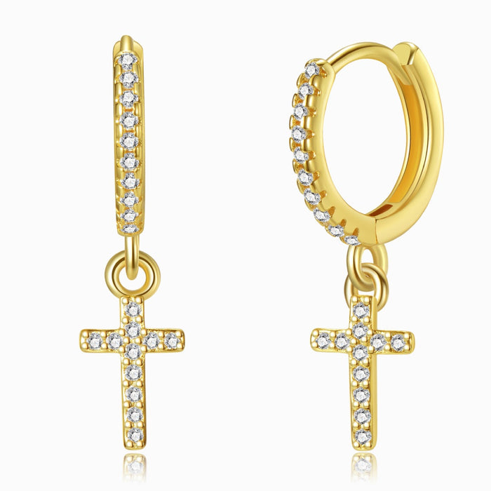 Jeweled Cross Gold Earrings