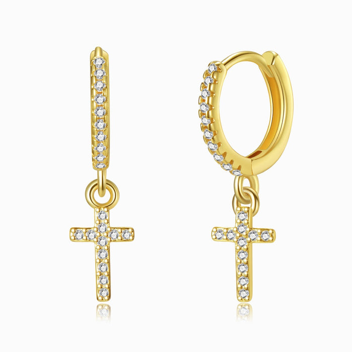 Jeweled Cross Gold Earrings