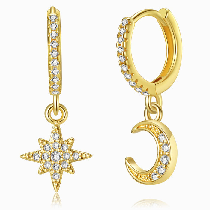 Jeweled Moon and Shine Gold Earrings