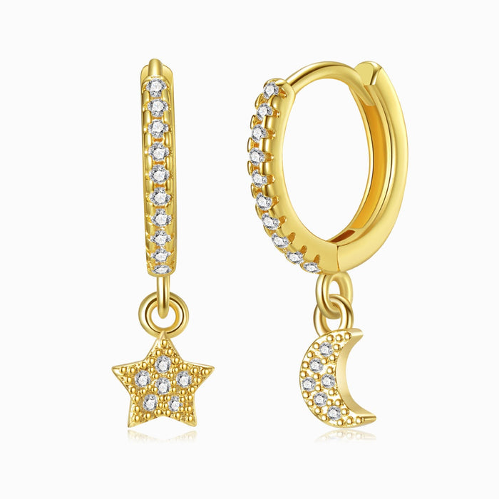 Dainty Moon and Star Gold Earrings