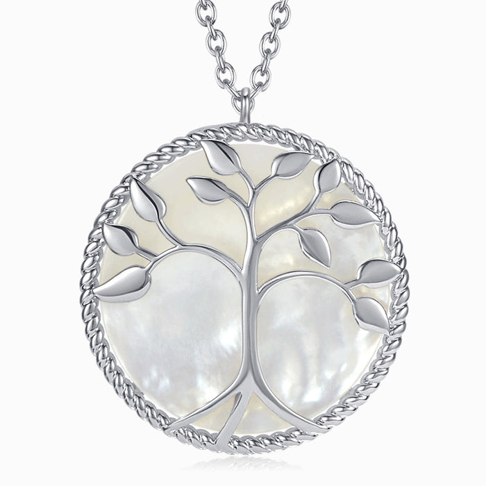 Round Tree of Life Pearl Silver Necklace