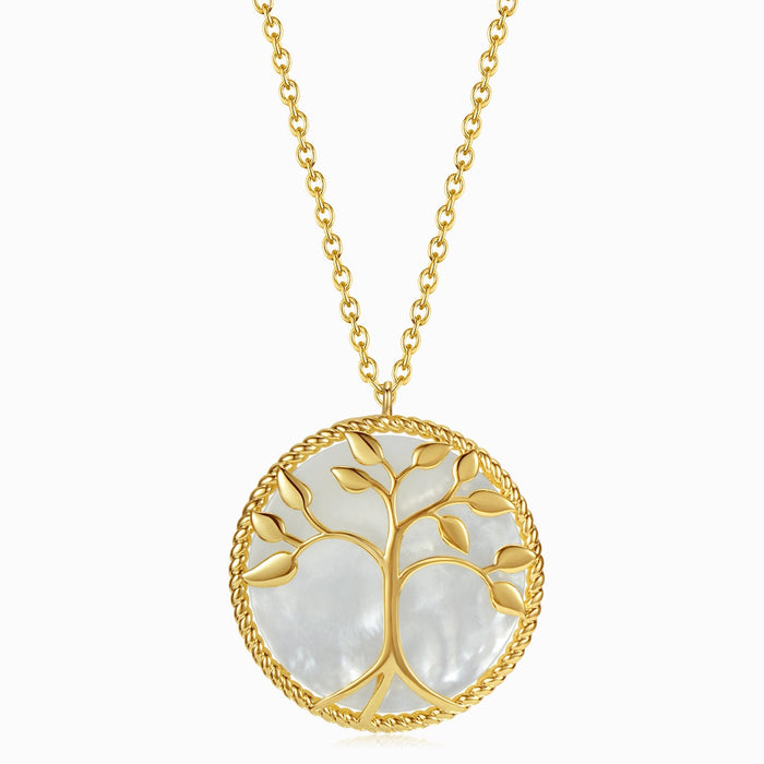 Round Tree of Life Pearl Gold Necklace